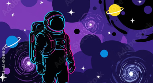 Astronaut in deep space exploration adventure.