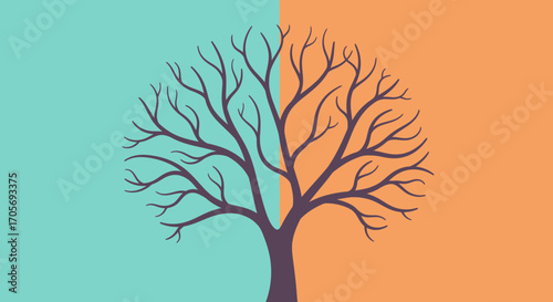 Bare tree silhouette intricate branches winter season dormancy nature concept.