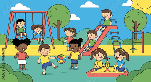 Children Enjoying a Sunny Day at the Playground.