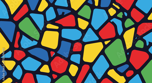 Colorful abstract mosaic pattern with irregular shapes and vibrant colors.