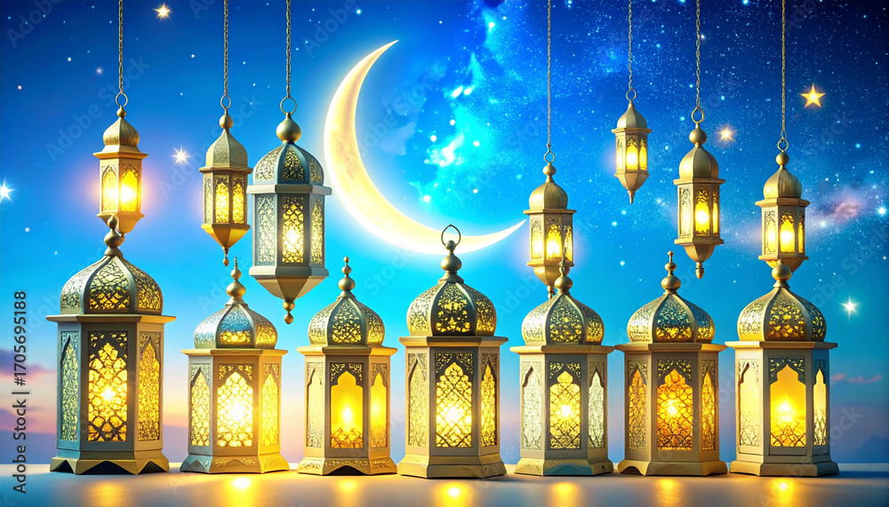 Obraz premium Ramadan Kareem with Lanterns and Moon