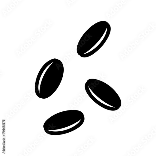 Minimalist depiction of coffee beans scattered on a clean white background surface