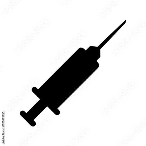 Monochrome silhouette illustration of medical injection syringe used for vaccines and medications