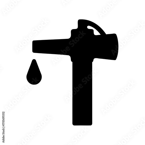 Black silhouette of a tap with a drop, on a white background