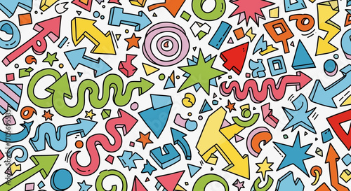 Colorful Arrows and Shapes Pattern, a vibrant and playful design with a variety of directions and forms.