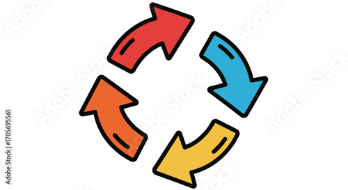 Colorful Arrows Forming a Circular Refresh or Recycle Symbol Icon.