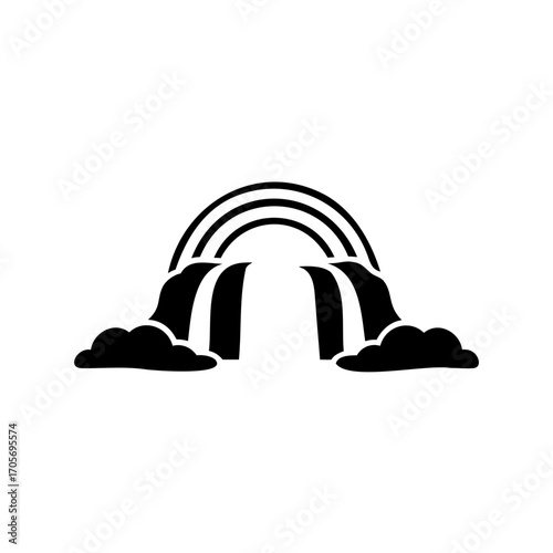 Bold Icon of Rainbow Arches with Clouds, A Simple Silhouette Design