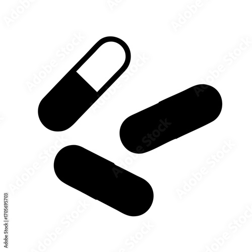Pills in simple black and white presentation for medical or pharmaceutical illustration