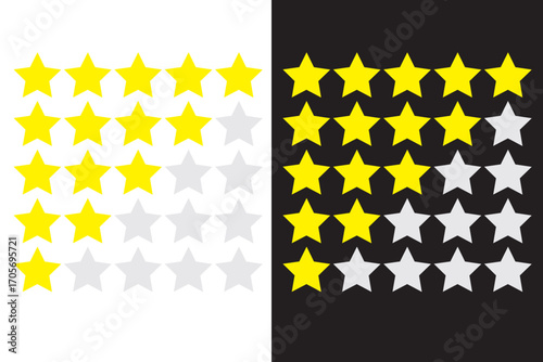 star rating stars, Ratings and review icon, 5-star review, 4-star review, 3-star review, 2-star review, 1 star review.