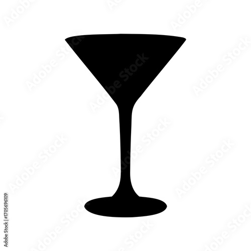 Simple Black and White Martini Glass Silhouette Illustration Against White Background