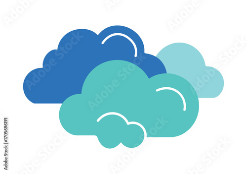 Modern illustration of a group of clouds in shades of blue. Simple graphic symbol for weather, sky, and cloud computing concepts.