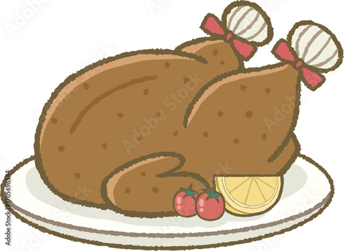 Roast chicken illustration (whole chicken dish, Christmas, Thanksgiving)