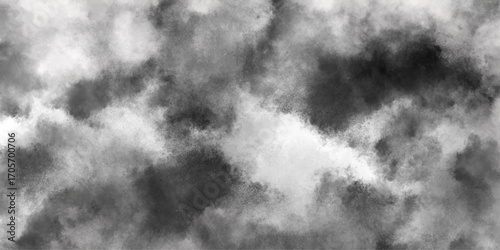 Abstract white and gray isolated cloud cumulus clouds. Gray aquarelle painted realistic fog or mist smoky textured canvas design. White and ash messy wall stucco texture background.	