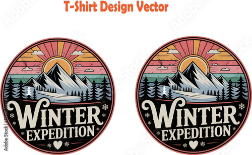 Winter expedition mountain tshirt design vector