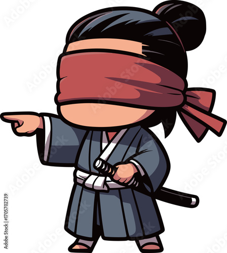 指をさす目隠し侍のイラスト