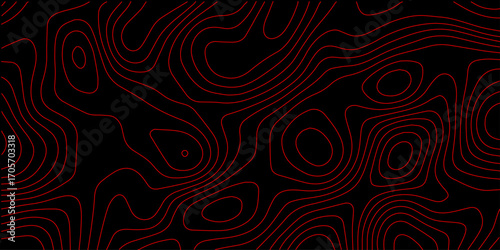 Modern Futuristic Sci Fi Abstract Background with Red Neon Topographic Wave Contours on Black Cyber Digital Grid Vector Wallpaper