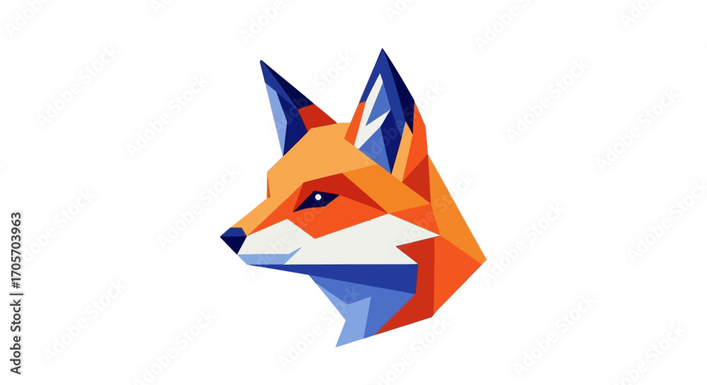Obraz premium Geometric Fox Head Illustration with Vibrant Orange and Blue Colors.