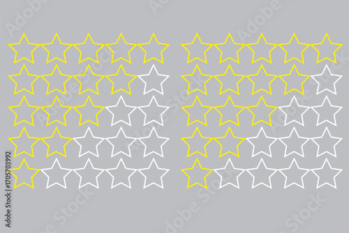 star rating stars, Ratings and review icon, 5-star review, 4-star review, 3-star review, 2-star review, 1 star review.