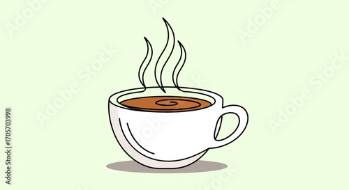 Hand drawn illustration of a steaming hot coffee cup.