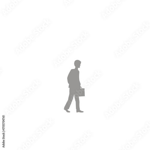Silhouette of a businessperson walking with a briefcase against a white background, symbolizing work, travel, and professional life concepts