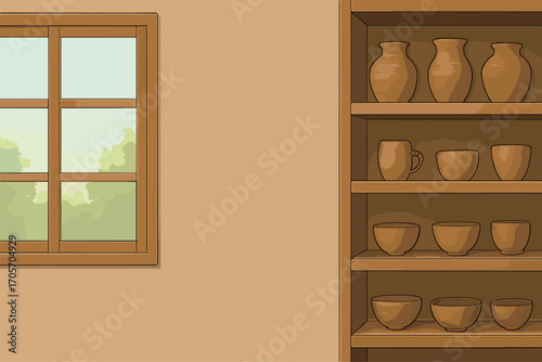 陶芸教室の壁の背景イラスト