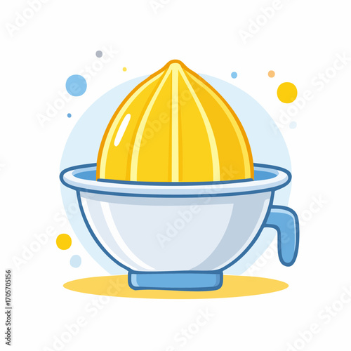 Lemon Squeezer Juicer Citrus Kitchen Tool Yellow Fruit White Bowl Blue Handle