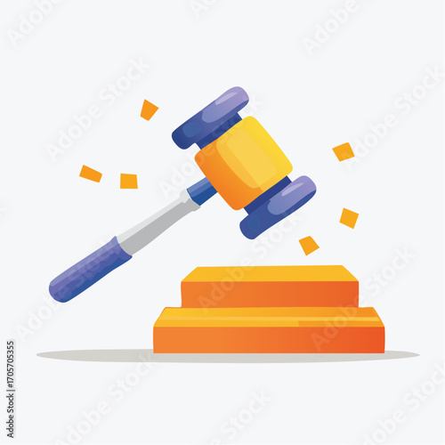 Blue And Yellow Gavel Striking Orange Block