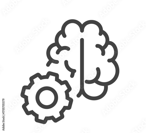 Brain mental settings development icon logo line stroke outline graphic illustration, mind intelligence medical psychology function set up sign symbol pictogram, cognitive tink health care maintain
