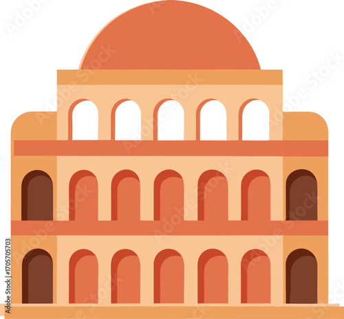 Colosseum in Rome with warm beige tones and simplified arches, iconic landmark illustration.
