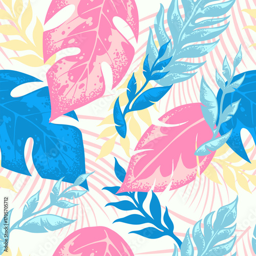 Colorful tropical leaves pattern in vibrant hues