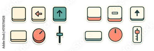 Retro style interface elements icons for buttons, sliders, and dials