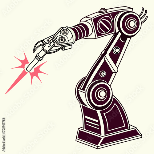 Industrial robotic arm with a laser beam emitting from its gripper symbolizing advanced manufacturing and technology