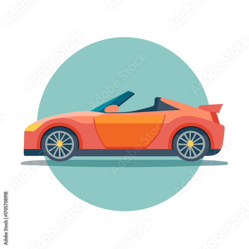 Vibrant Flat Design Illustration of a Modern Coral Orange Convertible Sports Car