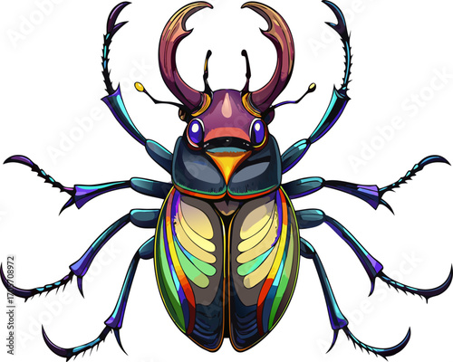 Illustration of the rhinoceros beetle, or scientifically known as Oryctes rhinoceros, is an insect that is interesting and attracts the attention of farmers.

