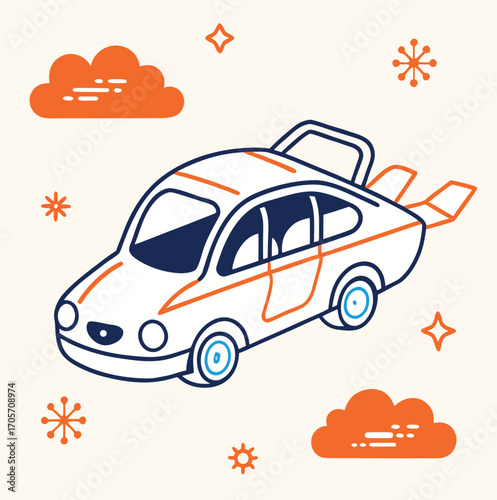 An animated collection of various vehicles traveling on a city road