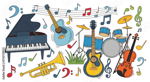 Musical Instruments Collection Colorful Illustration.