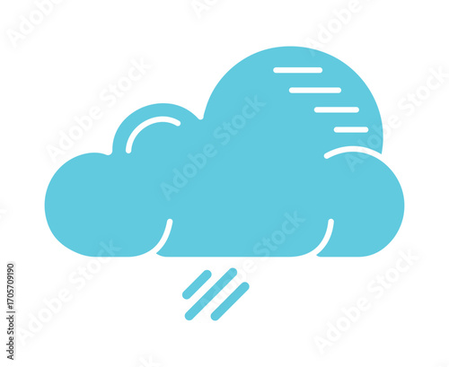 Rainy and windy weather icon in a modern flat design. A simple cyan cloud graphic for meteorological forecasts and climate concepts.