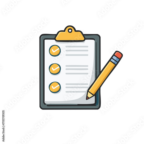 Checklist clipboard with check marks completed and pencil for task completion