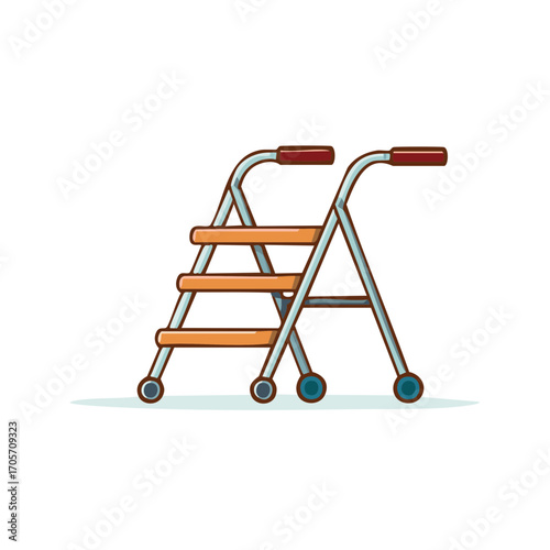Illustration of folding walker aid for elderly care and assistance devices