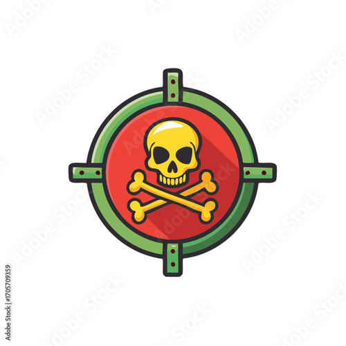 Yellow Skull and Crossbones Danger Warning Sign Target Icon Flat Design