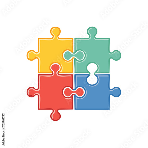 Connected multicolor jigsaw puzzle pieces showing integration solution teamwork concept