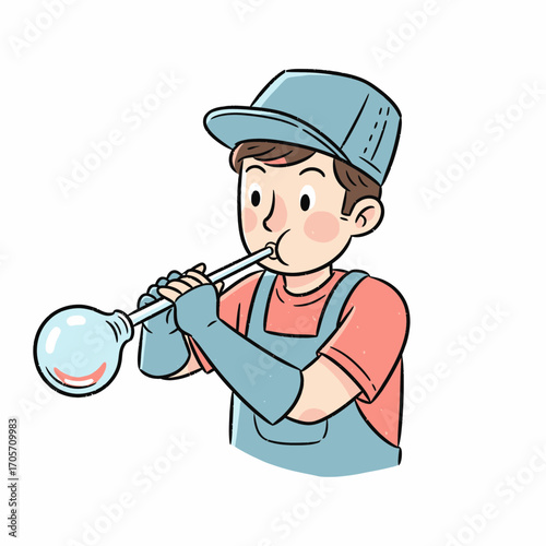 Young artisan creating a delicate glass bubble through the traditional art of glassblowing