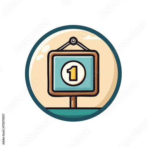 Number One Sign Cartoon Illustration Roundel Badge First Place Icon Graphic