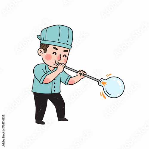 Glassblowing Artisan at Work A Cartoon Depiction of a Skilled Craftsperson Shaping Molten Glass