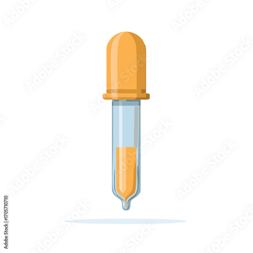 Isolated yellow liquid dropper with small orange drop for science, medicine, homeopathy or essential oil