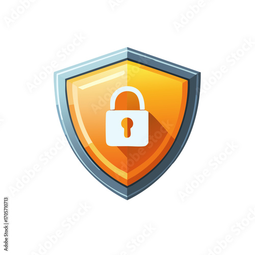 Shield Icon with Lock in Orange and Silver Colors for Security