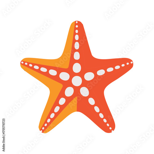 Isolated Orange Starfish with White Spots Illustration Against White Background
