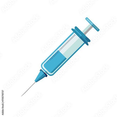 Blue injection syringe with needle, medical equipment and device for immunization therapy