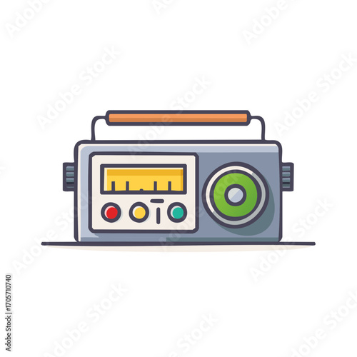 Cartoon retro radio receiver portable music player with vintage design and colorful buttons