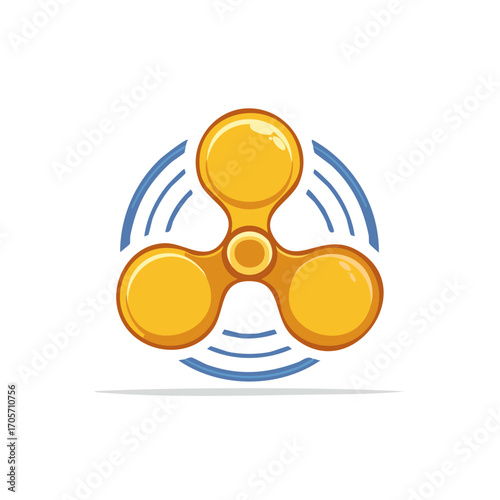 Abstract graphic of a spinning fidget toy with yellow and blue elements in a minimalist design.